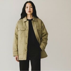 BP Nordstrom quilt lined button up shirt jacket shacket in tan grove size S